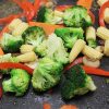 Stir-frying veggies (broccoli, young corns, sliced red pepper, carrots and mushroom)